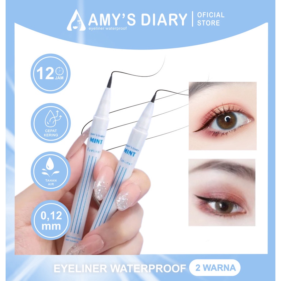 Eyeliner waterproof AMY'SDIARY Quick set Formula Ultra-soft Felt Tip Up to 12H Long-wear Termurah