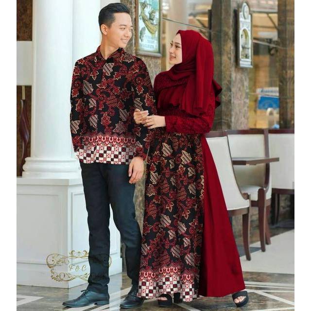 Baju Kapelan Pria Wanita Muslim / Pakaian Couple Alazka Brokat / Baju Katun Brukat Batik Kondangan