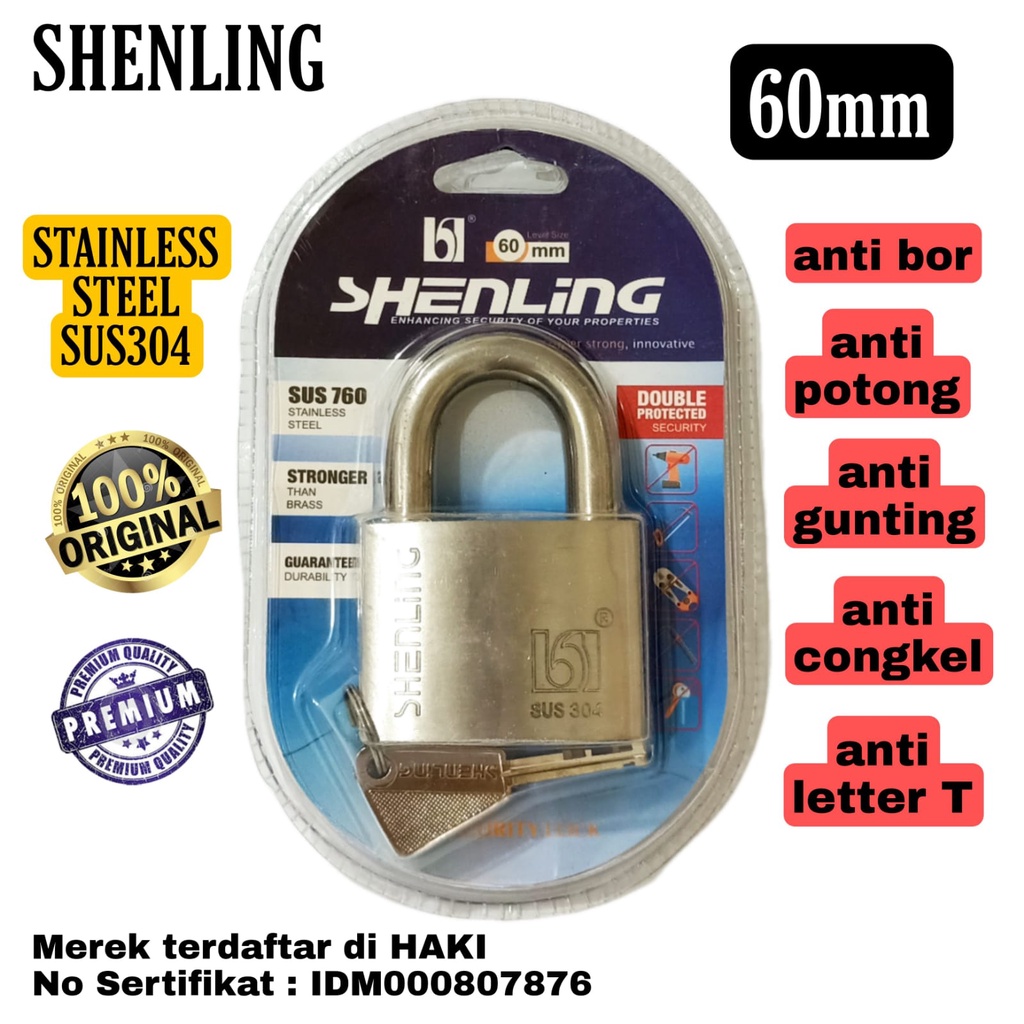 GEMBOK SHENLING GEMBOK STAINLESS SUS 304 ASLI STAINLESS ANTI CONGKEL DLL