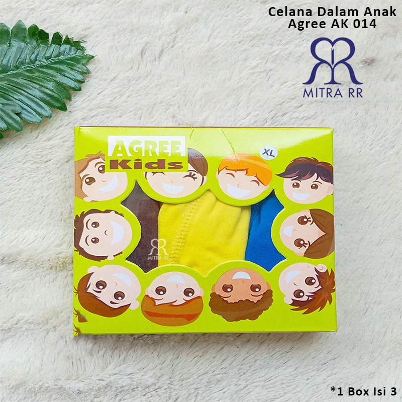 CD Agree Kids AK014 Polos / Celana Dalam Anak Cowok / CD Anak Laki Laki Karet Kerut (3Pcs)