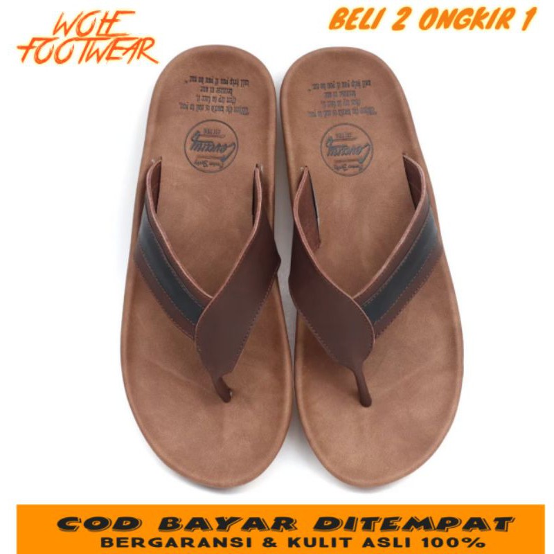 (COD) SANDAL KULIT PRIA 03 CEVANY HITAM COKLAT TAN KULIT SAPI ASLI ORIGINAL