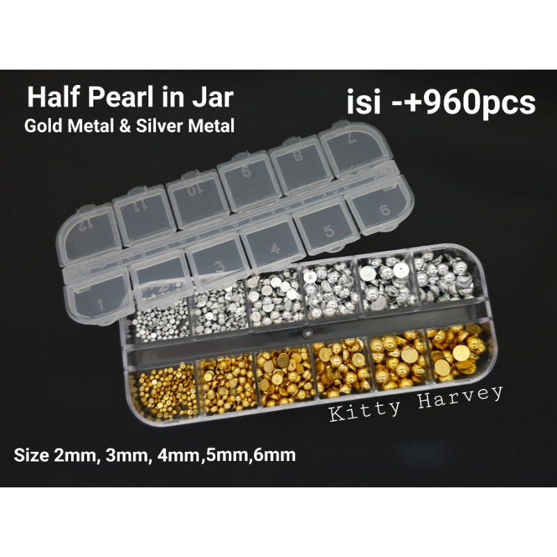 -+960pcs Half Pearl Gold &amp; Silver metal size lengkap