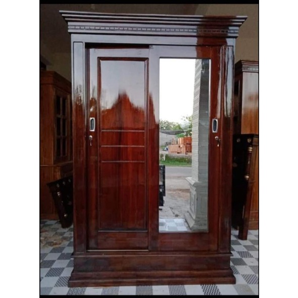Lemari minimalis 2 pintu sleding kayu jati