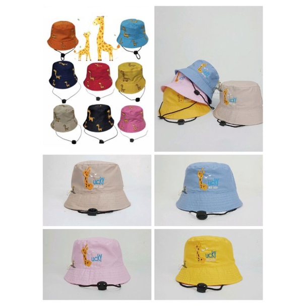 Topi Anak Bucket jerapah anak Bucket hat topi anak motif jerapah sablon usia 3 sampai 8 tahun