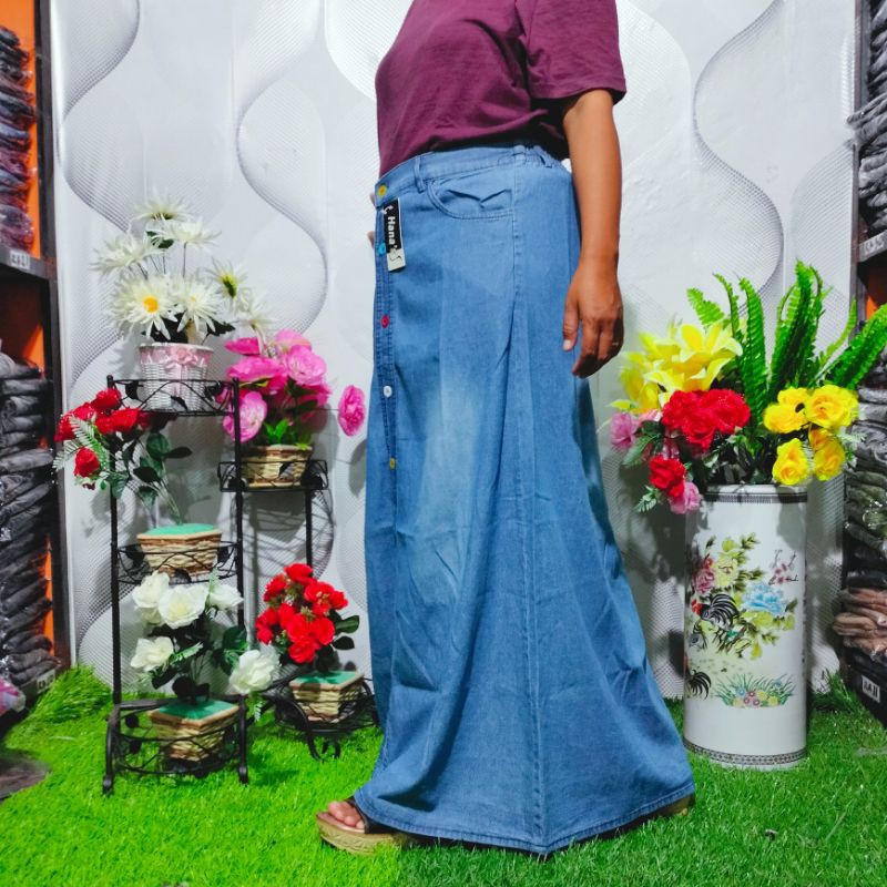 Rok jeans panjang kancing depan big size XL