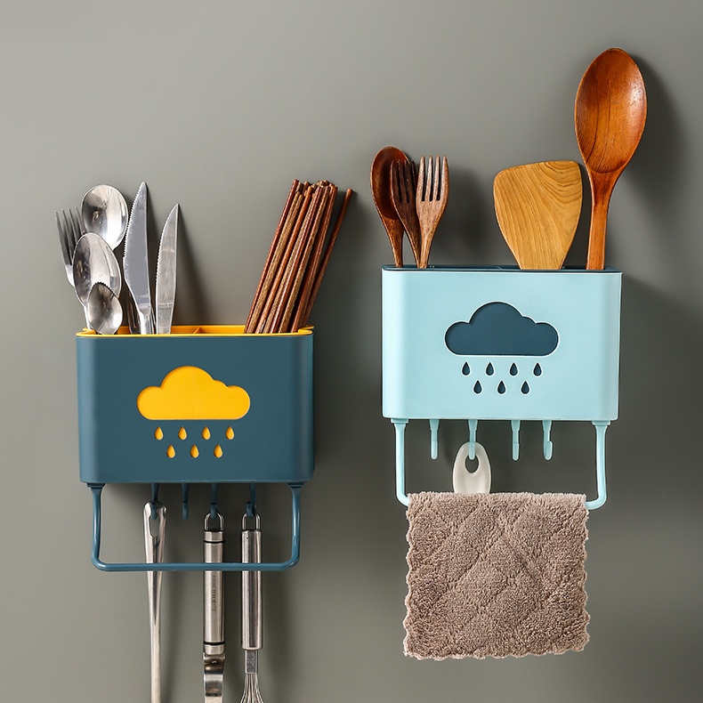HOVELSHOP Rak Dapur Gantung Tempat Alat Masak Sendok Garpu Sumpit Estetik Tempel Dinding