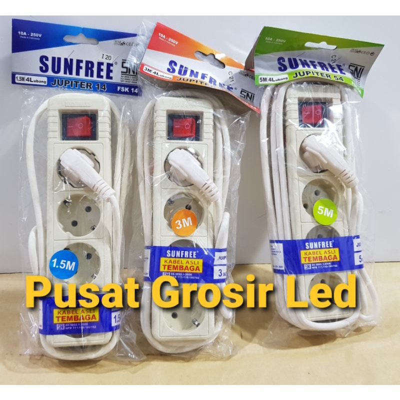 Stop Kontak 4 lubang Sunfree kabel 1.5 Meter / 3 meter / 5 meter