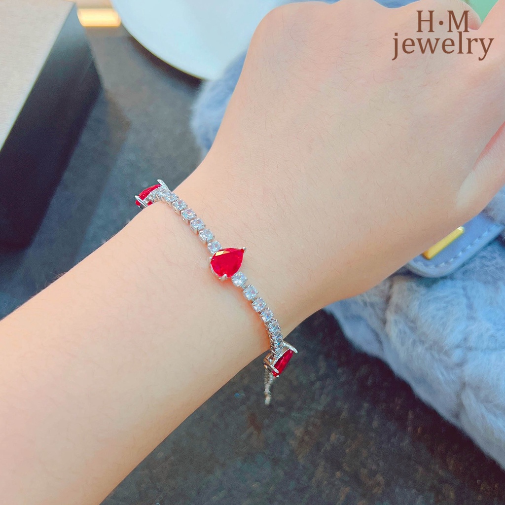 Gelang Ruby Emerald Merpati Bentuk Pir Aksen Berlian Warna Pink