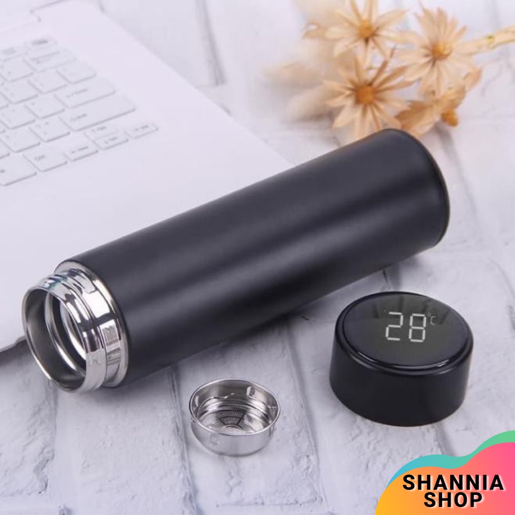 H222 [HITAM] Termos Air Panas LED Temperatur Suhu Botol Vacuum Tumbler / Termometer LED Digital Doff Karet