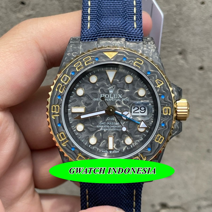 New Arrival  Jam Tangan Pria Branded Rolex Gmt Master Diw Carbon "Golden Sail Project" Sa3186 Chs Om