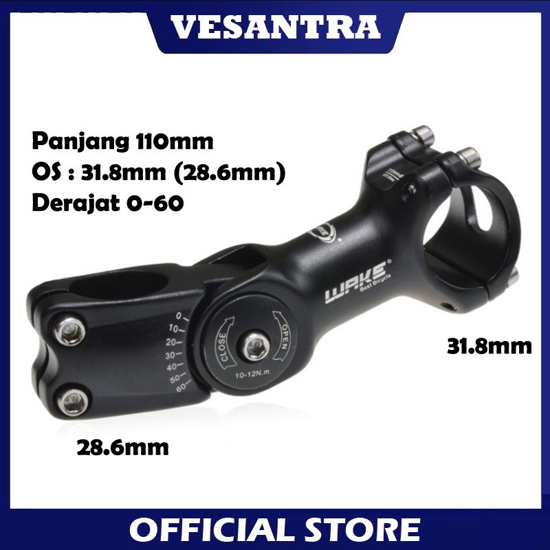 Wake Stem Sepeda MTB Rise Adjustable 0-60 Derajat 110mm OS 31.8mm