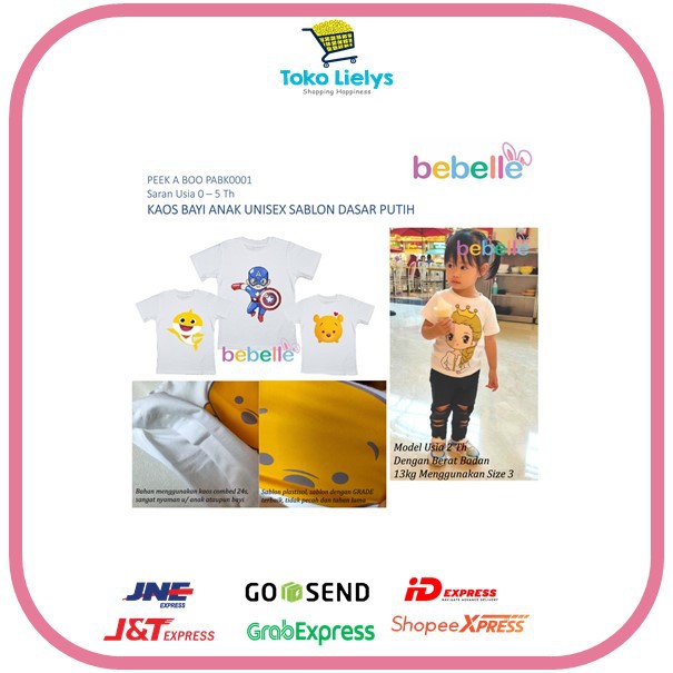 BEBELLE KAOS BAYI ANAK UNISEX SABLON DASAR PUTIH SERI BOY USIA 0-5 Th