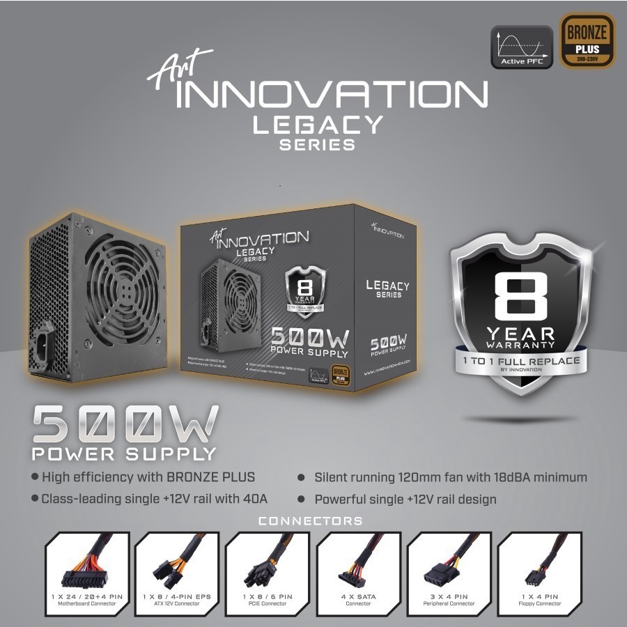 PSU Innovation legacy 500W 80+ Plus Bronze/ Power Supply 500 watt garansi 8 tahun