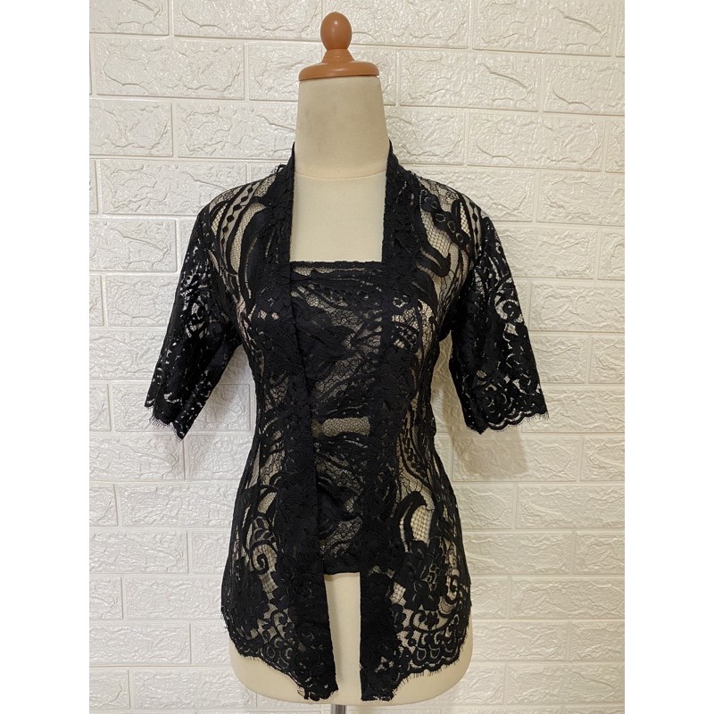 kebaya bali brokat semiperancis lengan pendek / kebaya / kebaya brokat / kebaya bali / kebaya brokat-Hitam