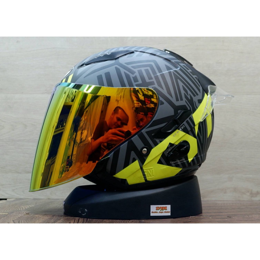 KYT GALAXY FLAT R POLOS HELM KYT HALF FACE KYT GALAXY FLAT R SLIDE  GRAPIC  PAKET GANTENG \SPOILER 2D\VISOR OPEN VENOM-NEON BK/YELOW KC RED