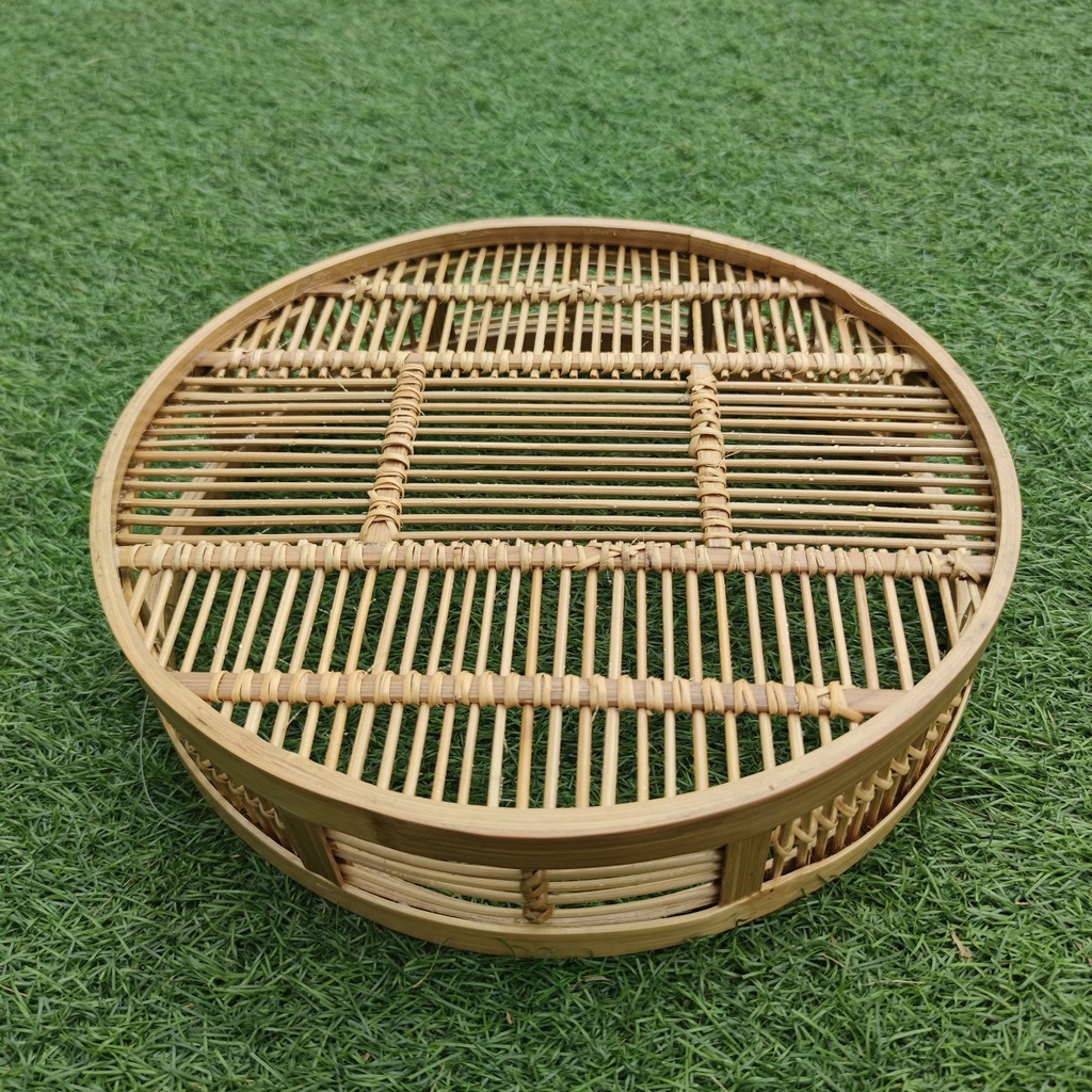 Keranjang Nampan Tempat Minuman Tray Bambu Bulat - 30x30x7cm