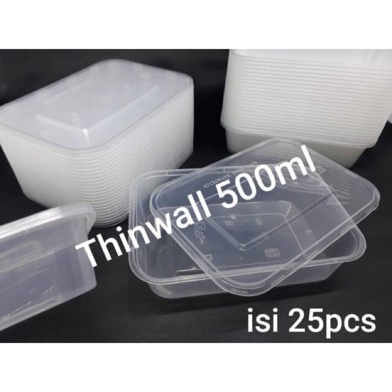 Thinwall 500ML /Kotak Makan Plastik Persegi Panjang/ Food container /Thinwall Rectangle - ISI 25 PCS