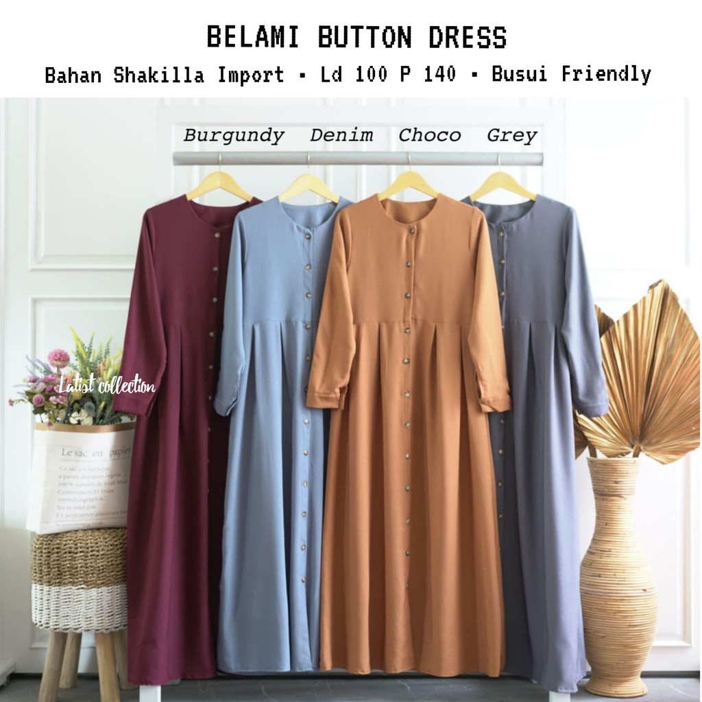 Belami Button Dress/Dress Polos/Dress Shakilla/Gamis Polos/Gamis Full Kancing/Gamis Syari