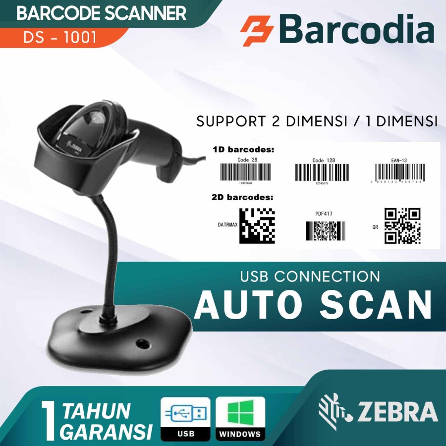 BARCODE SCANNER ZEBRA DS1001 AREA IMAGING 1D &amp; 2D AUTO SCAN USB