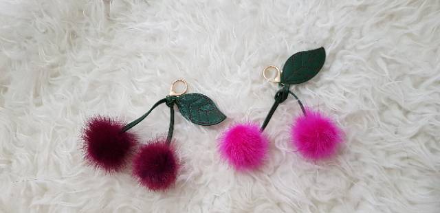 Cherry mink fur bag charm / gantungan tas