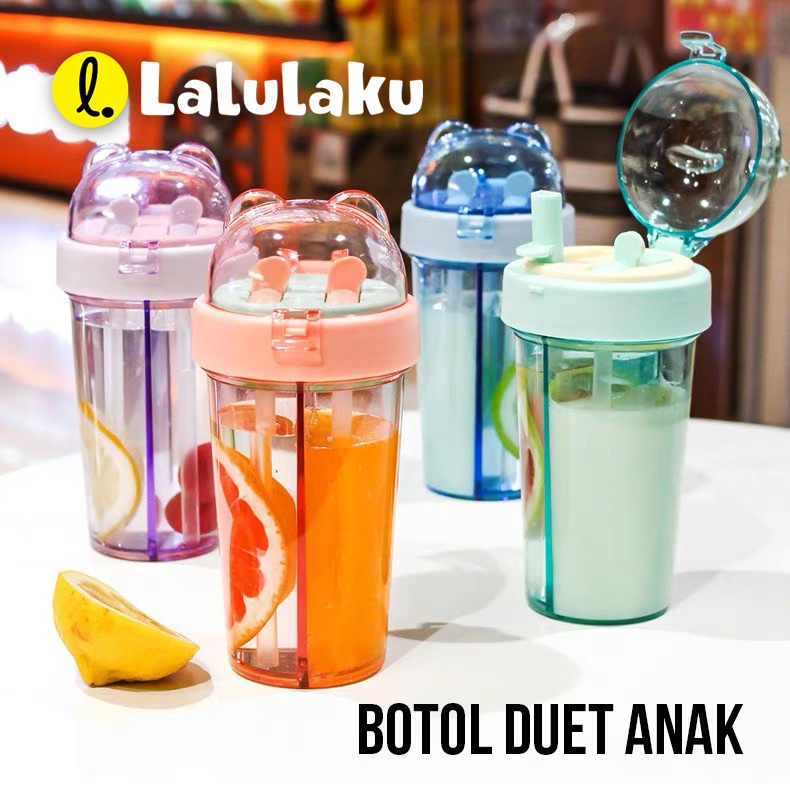 Botol Minum Duet Anak 2 in 1 Couple Bottle 420 ml Kado Unik Botol Dua Sisi-2