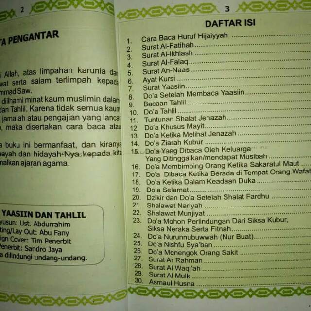 Buku Yasin Tahlil Dan Doa Nurbuat Dilengkapi Surat Tabarok
