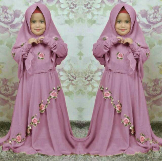 Baju Gamis syari set anak perempuan/motif bunga bordir