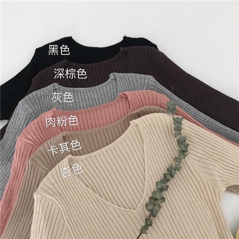 Atasan wanita rajut V-NECK catty //lengan panjang fashion korea style minimalis warna solid atasan knit t-shirt