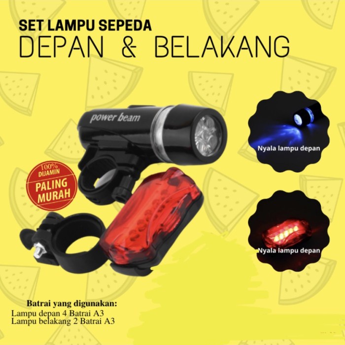 PROMO***Lampu Sepeda Powerbeam 2 in 1 depan dan belakang LED