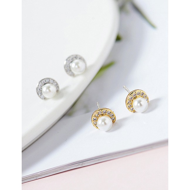 LRC Anting Tusuk Fashion Gold S925 Silver Needle Pearl Zircon Earrings D15310