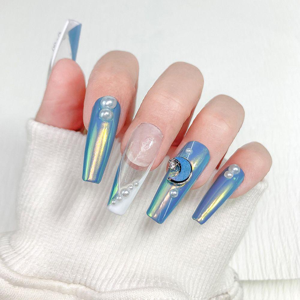 AUGUSTINA Augustina Fritillary Moon Nail Charms Colorful INS DIY Jepang Ujung Jari Ornamen Perhiasan Kuku 3D Nail Art Dekorasi