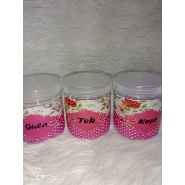 toples 500ml + stiker bumbu motif Shaby pink