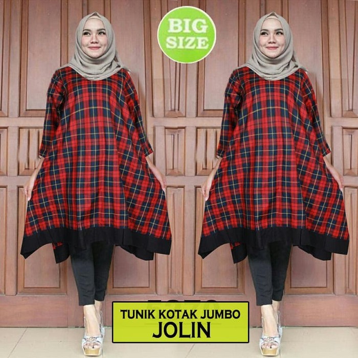 TERMURAH - TUNIK KOTAK JUMBO BAJU ATASAN WANITA BIGSIZE BAJU MUSLIM