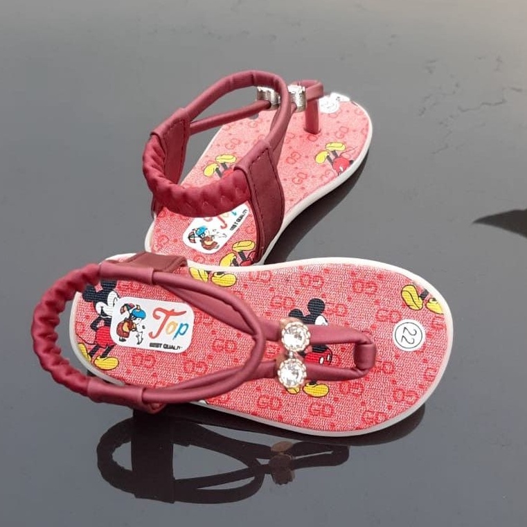 TOKOERS SDP08MM 22-25 Sepatu Sandal Anak Perempuan Umur 1 2 3 tahun - Motif Diamond Marun Mickey Mouse