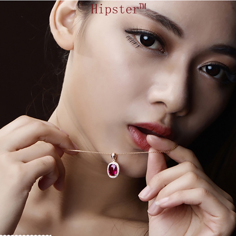 Fashionable Elegant Oval Ruby Pendant Rose Gold Necklace