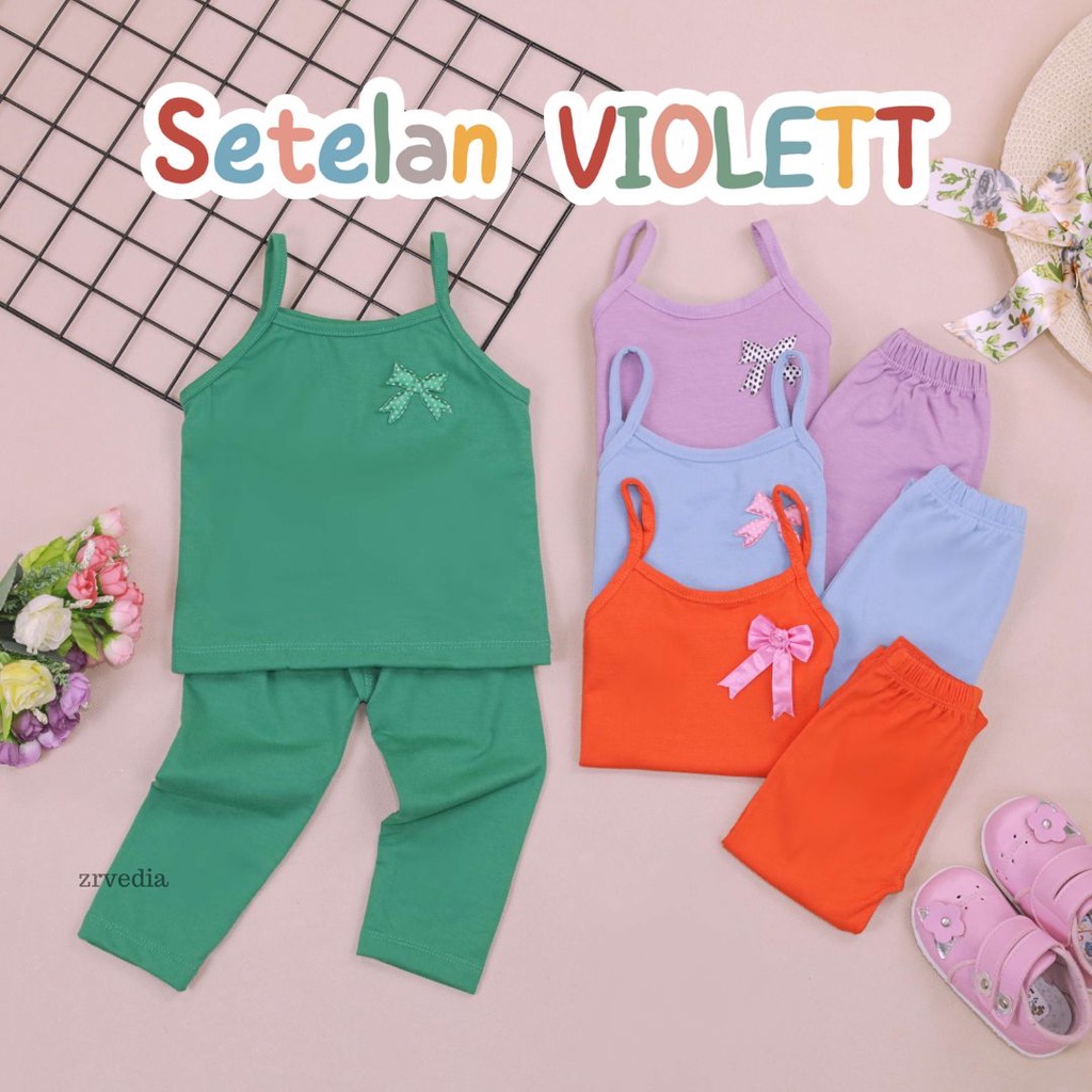 Setelan Violett uk bayi-2 Tahun / Baju Anak Perempuan Baby Celana Panjang Legging Kaos Tanktop Polos Kiosbalitaprilliaaa