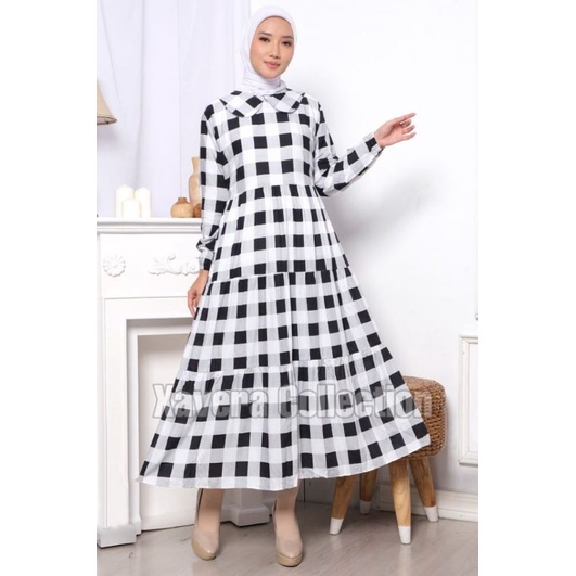 XC - Midi Dress 09 / Midi Dress Kotak / Dress Terbaru / Dress Flannel