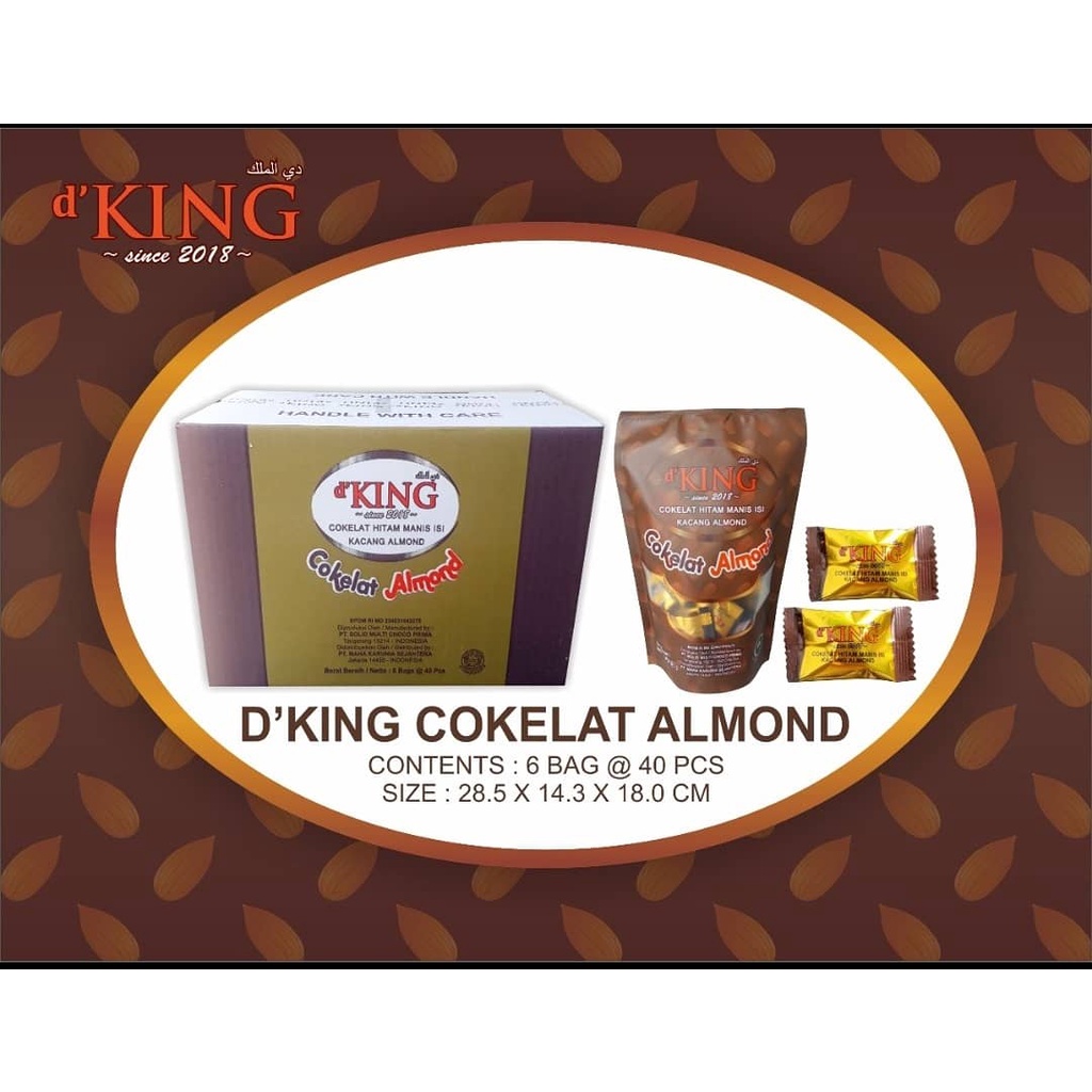 D'King Cokelat Almond 1 POUCH Cokelat Hitam Manis Isi Kacang Almond 40pcs