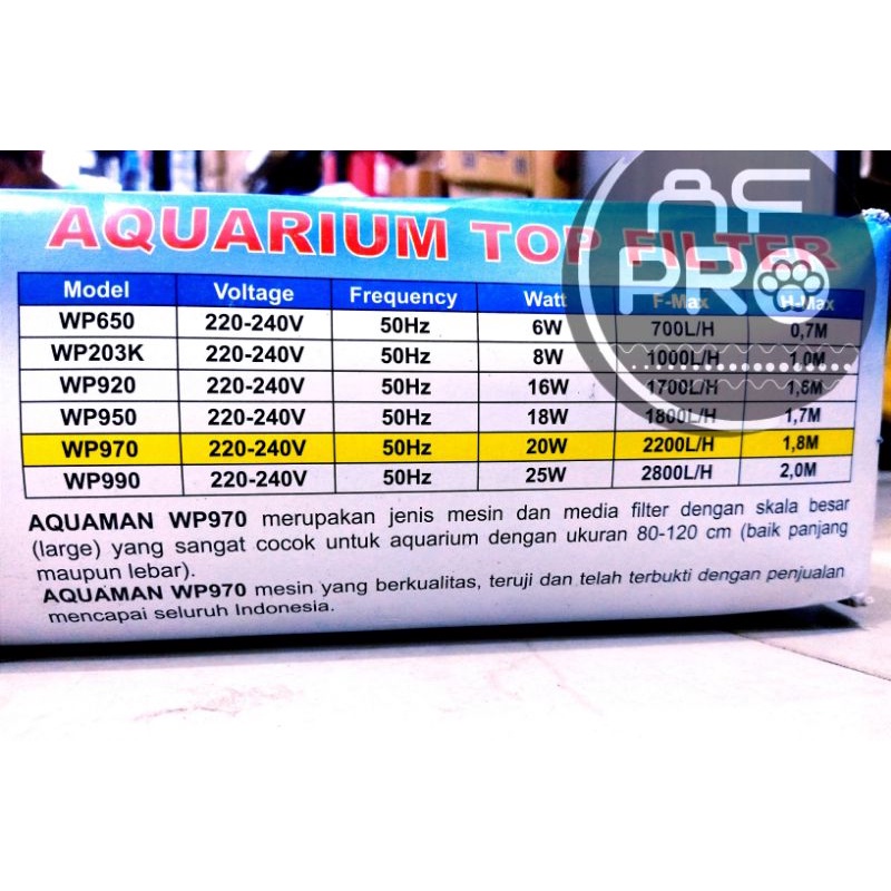 PROMO MURAH Pompa Aquarium Filter Box AQUAMAN WP 970