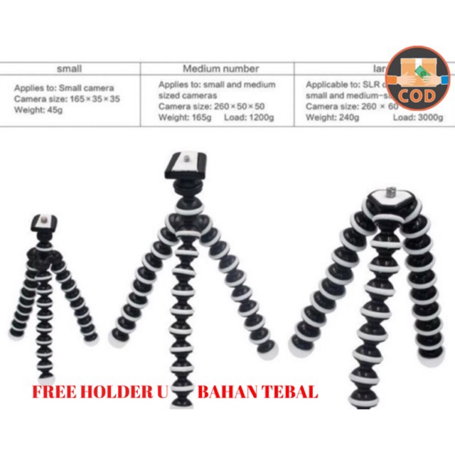 Gorilla Pod Universal Flexibel Tripod Octopus Flexibel Standing Camera [FREE HOLDER U]