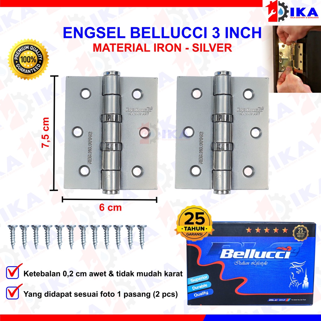 Engsel 3 inc Stainless tebal/ Engsel 3 Inch Stainless Tebal BELLUCCI BLC / ENGSEL STANLIS  engsel jendela engsel pintu,kunci pintu/jendela Engsel jendela tebal 3&quot; Tebal kuat anti karat kupu2 BELUCI ORIGINAL ASLI GARANSI