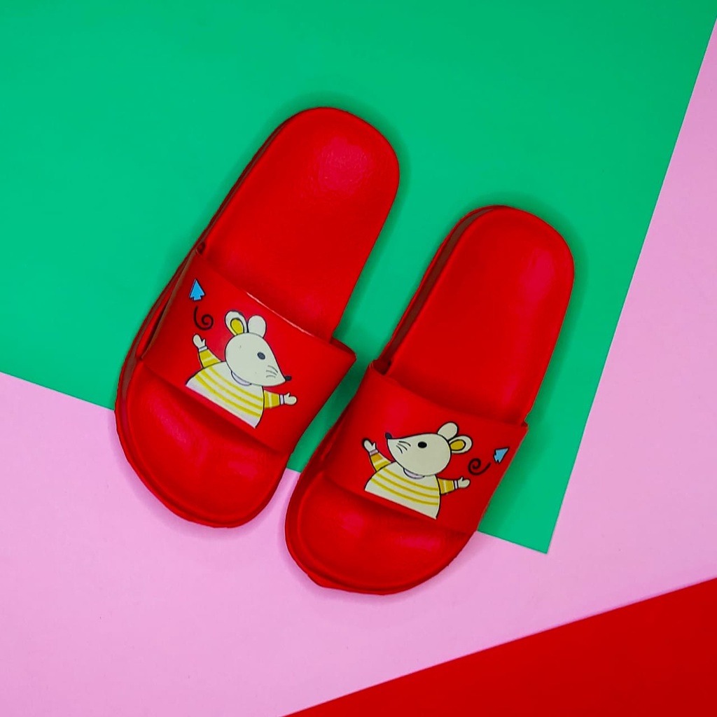 Sandal Anak Perempuan Import LP 2873 T-6P Sandal Slip-on Bahan Karet Motif Mouse Lucu Sandal Anak Perempuan 2 Tahun