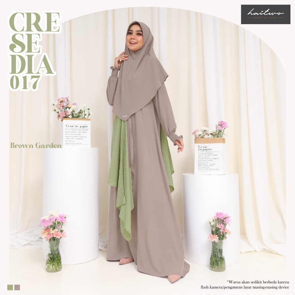 Hai Two Cresedia 017 Bahan Morelli Stretch mix Pleats Gamis set Hijab Syar'i Simple Muslimah OOTD