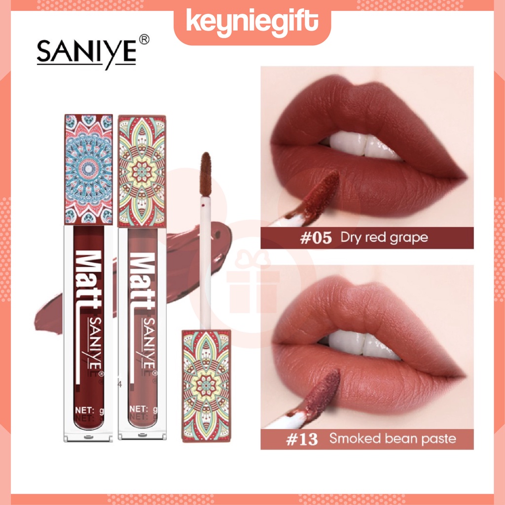 Saniye Fashion Girls Matte Lip Gloss Liquid Lip Tint Lipstick Motif Batik Waterproof Tahan Lama SA003