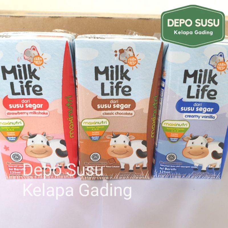 Milk Life UHT 125ml | Vanilla Coklat Strawberry Milklife Susu 125 ml