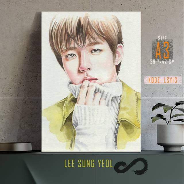 SUNG YEOL Sketsa Wajah Watercolor Poster Kayu Bintang Boyband Korea Selatan Kpop SUNGYEOL Infinite