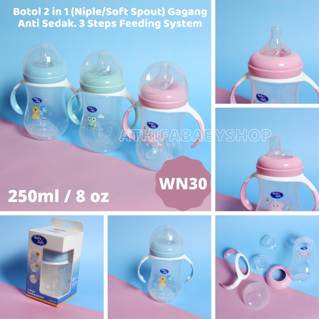 Dot Bayi Botol Susu Gagang Baby Safe Karakter Lucu Wadah Asi Perah 250ml 8oz Spout Cup Soft Silicon 3 in 1 Bottle system Anak Laki Perempuan Cowok Cewek Usia Umur Newborn 1 2 3 4 5 6 Bulan Keatas  -WN30-