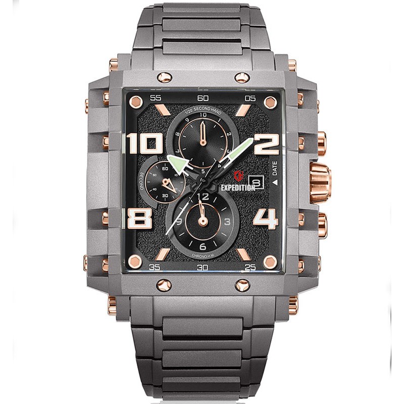 Expedition E 6757 MC BTTBARG Chronograph Men Black Dial Black Titanium Strap