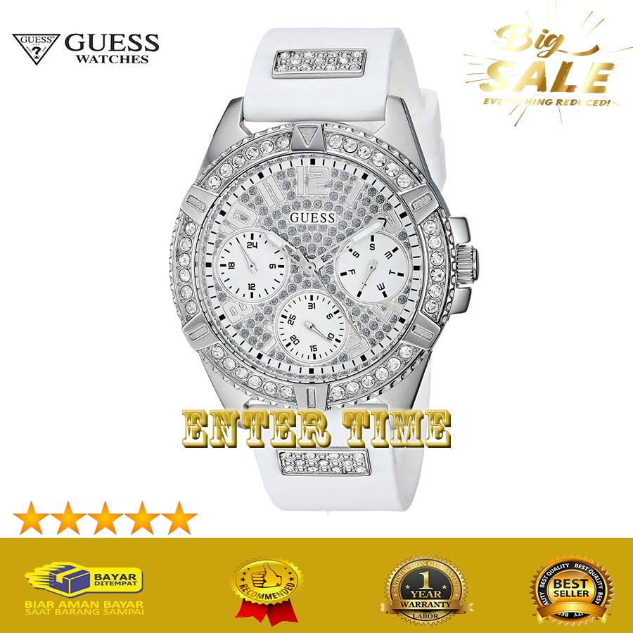 NEW ARRIVAL  JAM TANGAN WANITA IMPORT MERK GUESS W1160L4 RUBBER STRAP DIAMOND JAM TANGAN GROSIR TERM