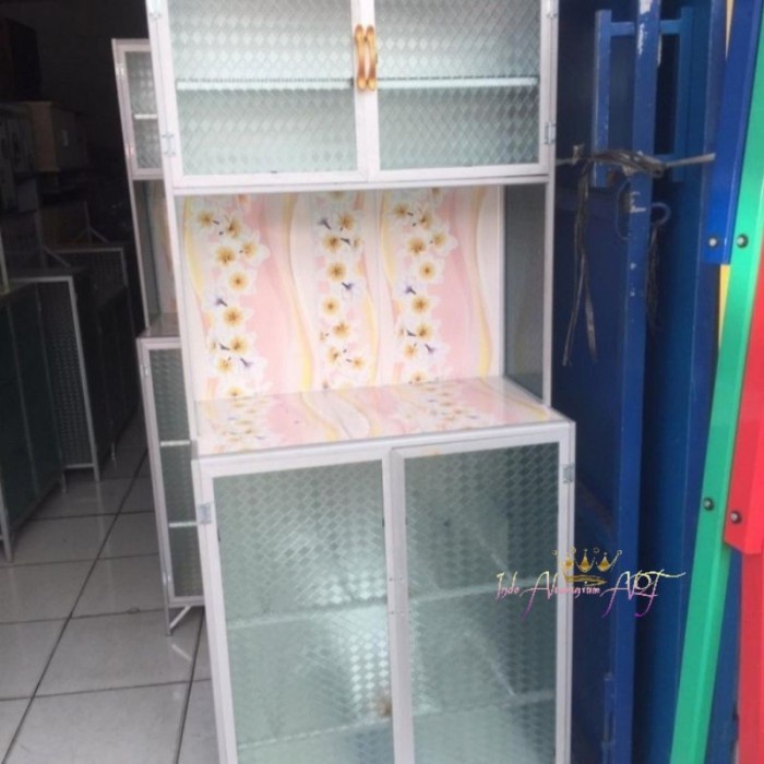 Rak Dapur Rak Piring Pintu 4 Serbaguna Bahan Alumunium Kaca